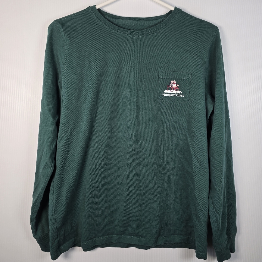 Vineyard Vines Men's Long Sleeve Pocket Tee - Forest Green Size M 100% Cotton